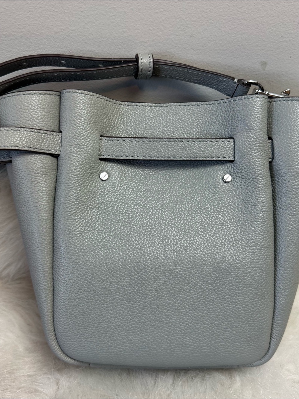 Tory Burch Romy Mini Small Leather Crossbody Tote Bag Light Granite - Picture 8 of 12